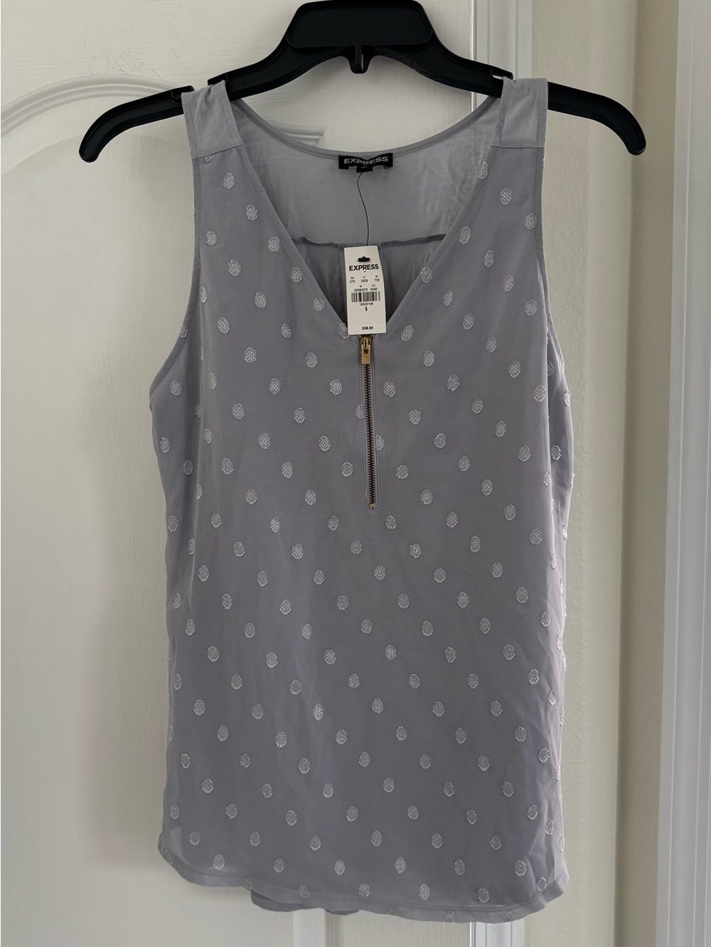 Express Women's Light Gray Embroidered Zip-Front Tank Top. New with Tags. Size S